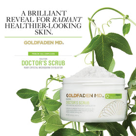 GOLDFADEN MD close-up of scrub texture showing fine ruby crystals and moisturizing oils
