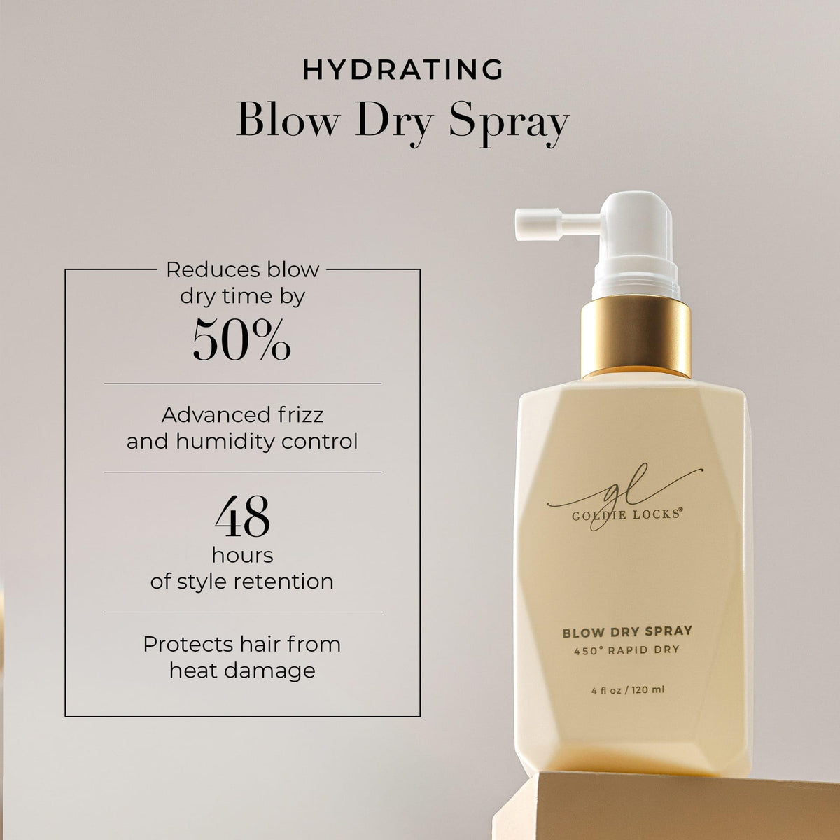 Goldie Locks fine mist spray close-up, fast application for even heat protection
