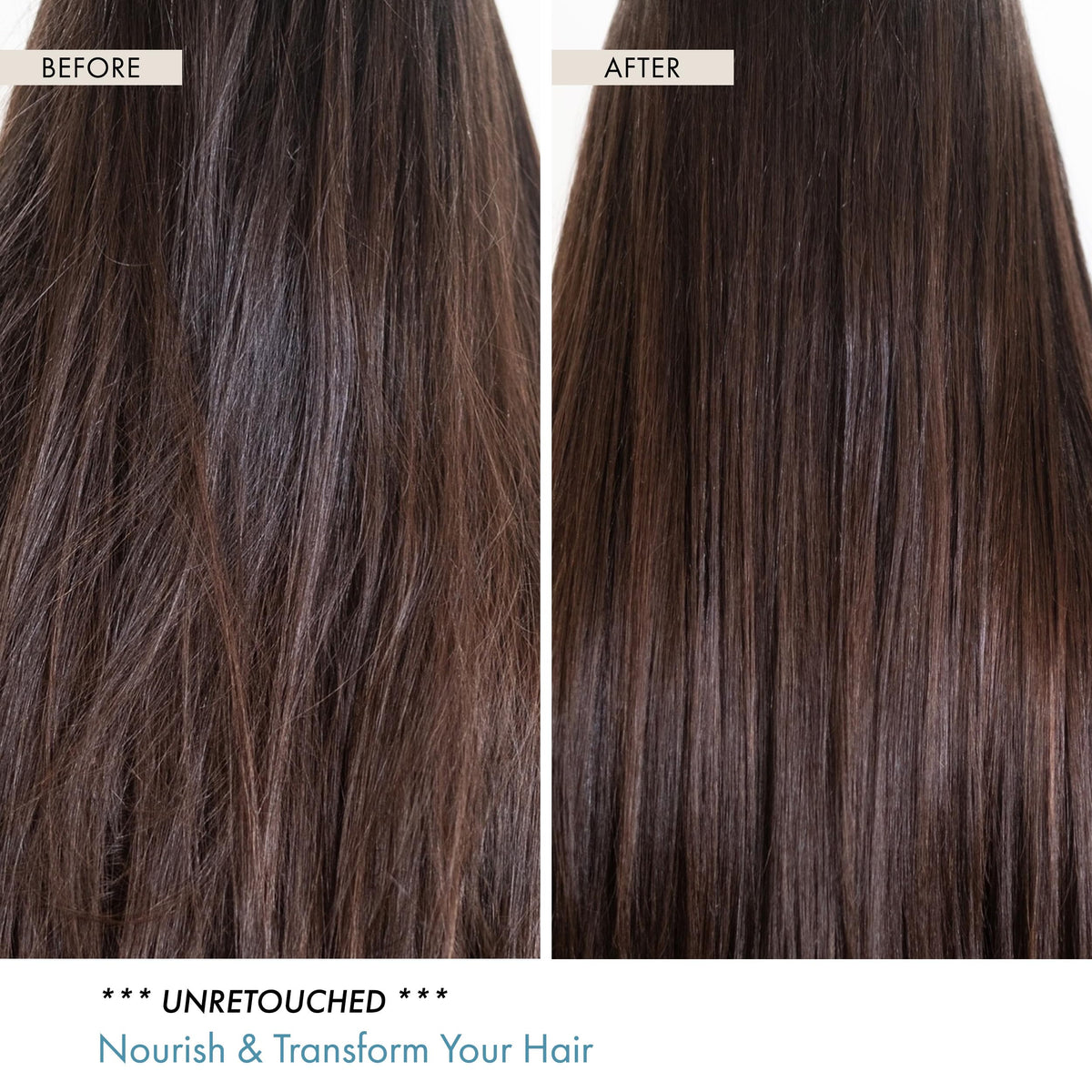 Goldie Locks serum smoothed on a hair strand to demonstrate frizz control