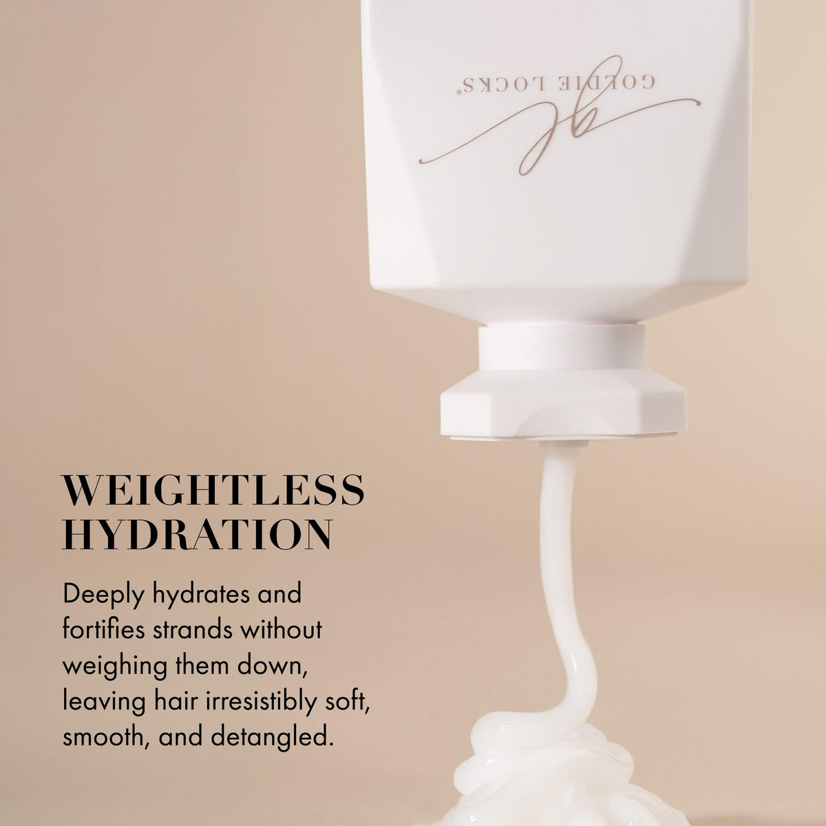 Goldie Locks creamy conditioner texture close-up showing silky finish for smoother hair