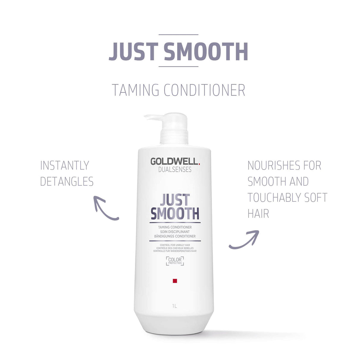 Goldwell 1L bottle next to a hand for size reference and convenience