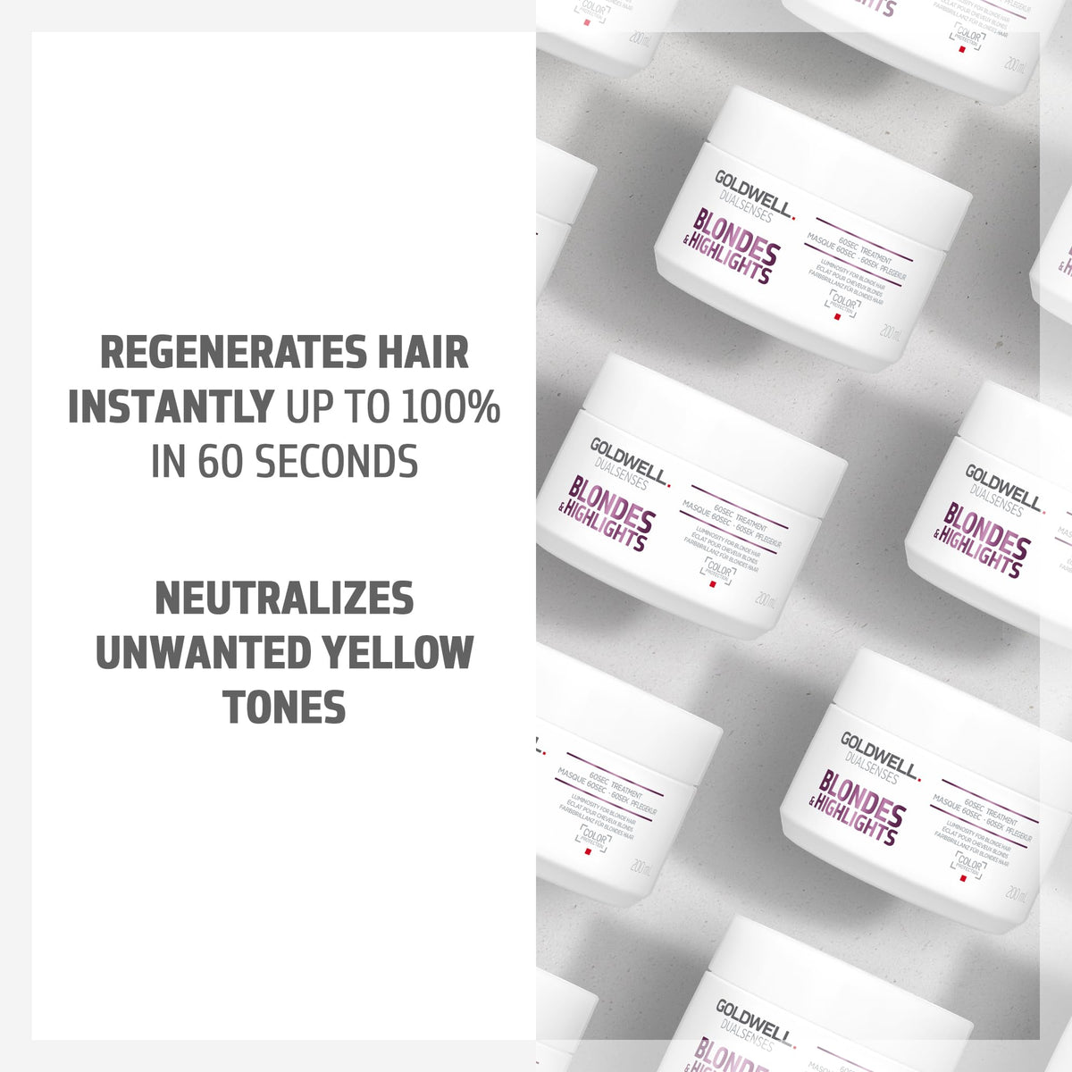 Goldwell before and after comparison demonstrating reduced yellow tones