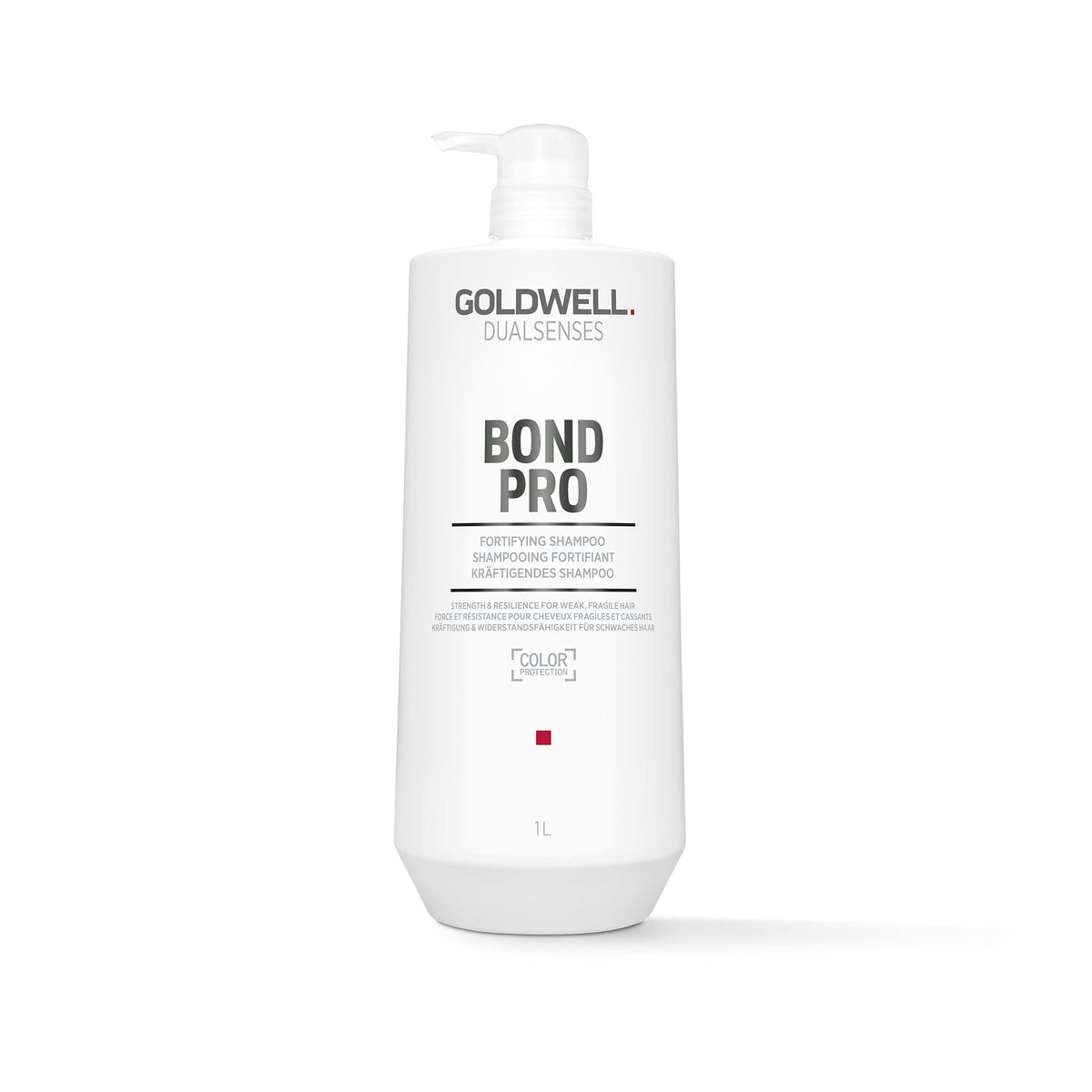 Goldwell front packaging showing 1L bottle and clear product branding benefits