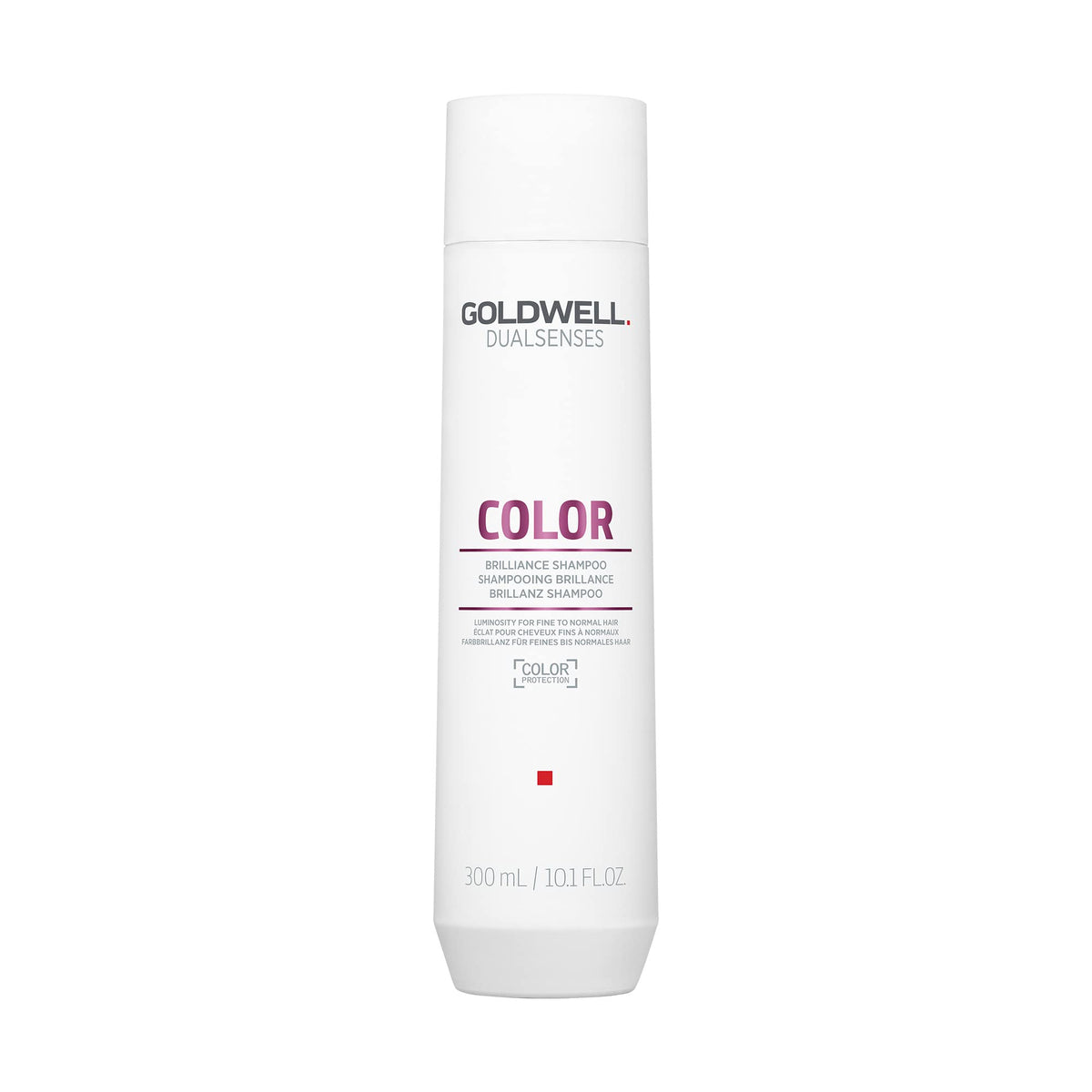 Goldwell Dualsenses front packaging showing bottle and brand, highlights color protection benefit