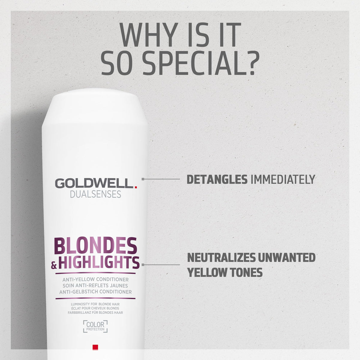 Goldwell Dualsenses bottle in hand to illustrate 300mL size and travel convenience