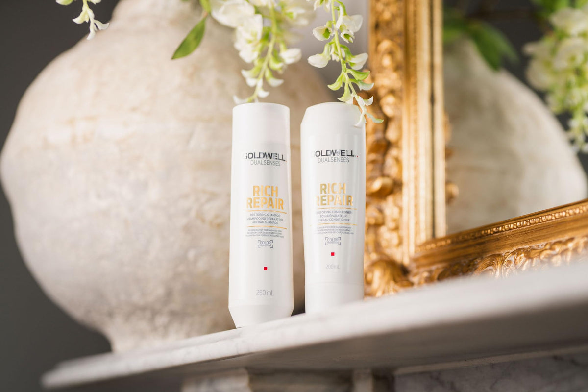 Goldwell treated hair after styling showing restored shine and smoothness