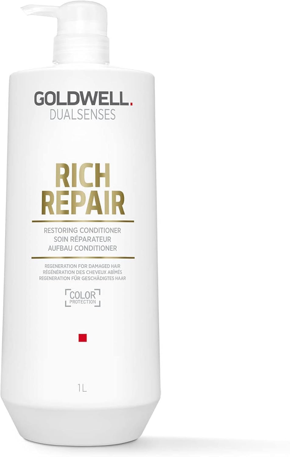 Goldwell bottle front view showing label and large 1L size benefit