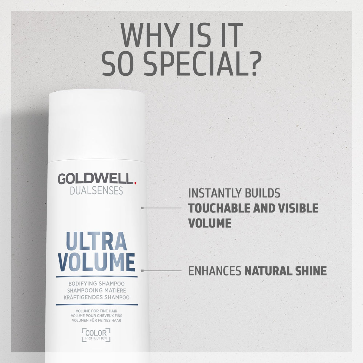 Goldwell 300mL bottle next to hand for size comparison benefit