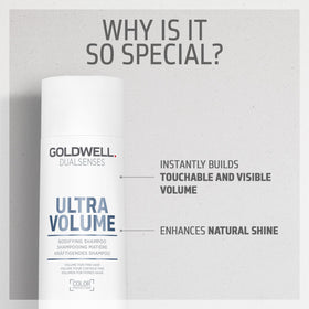Goldwell 300mL bottle next to hand for size comparison benefit