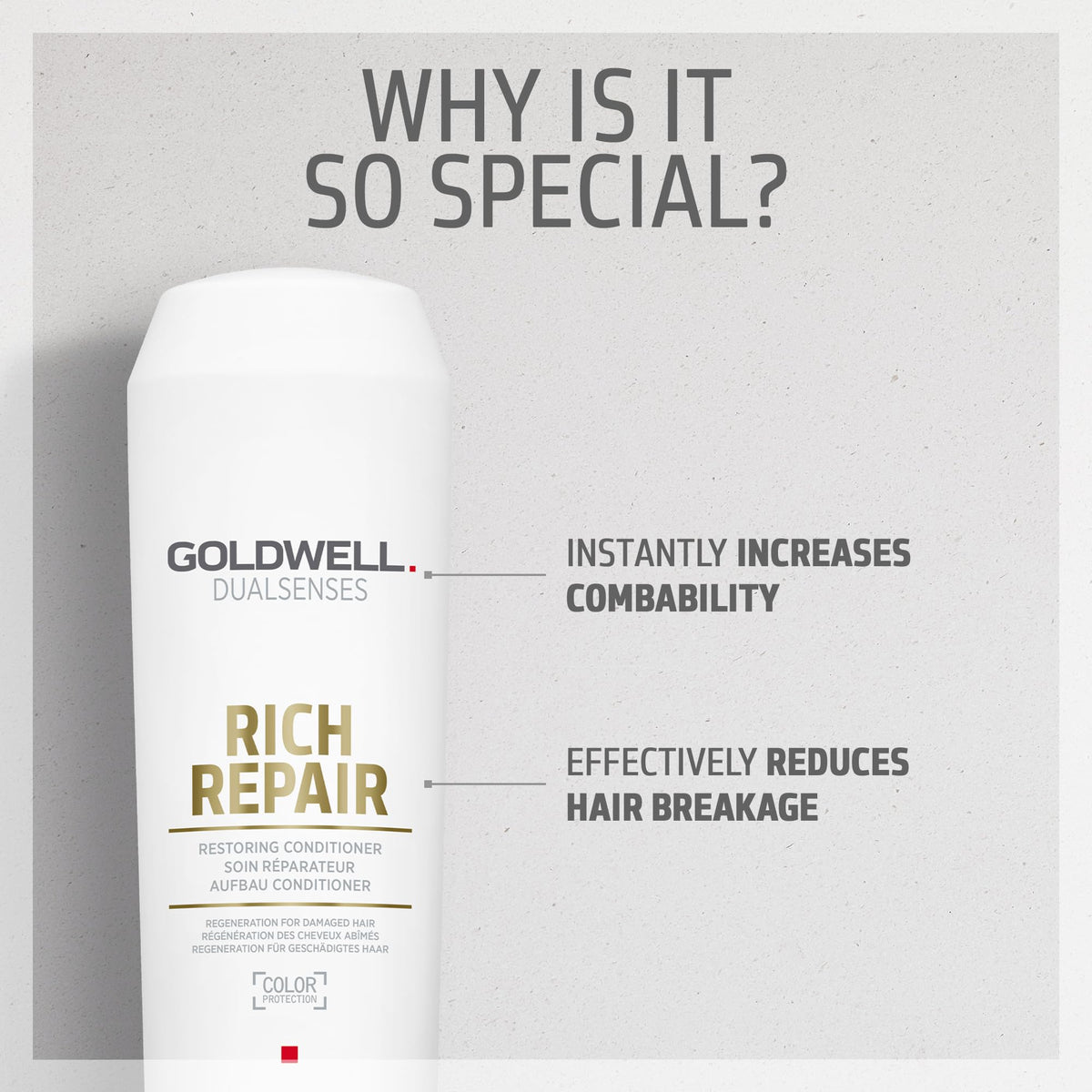Goldwell after use shiny hair illustrating restored smoothness