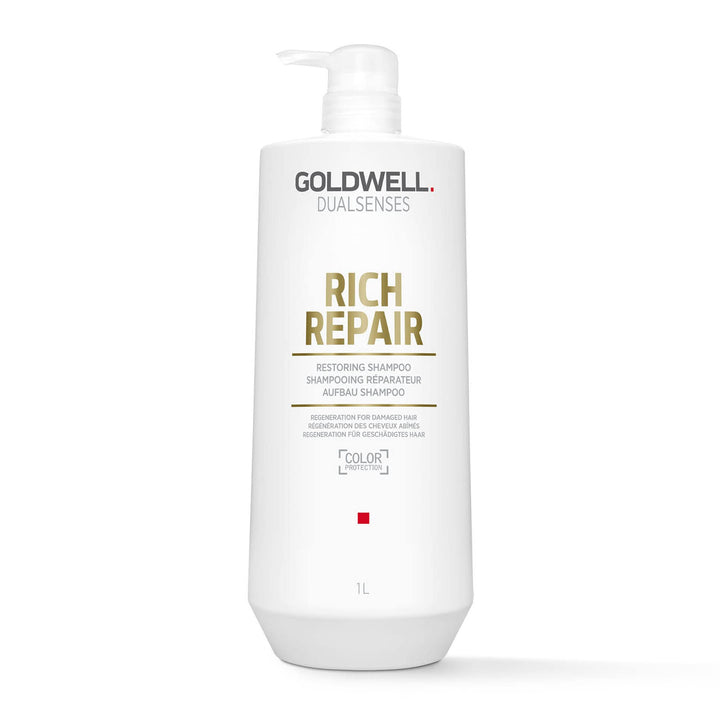 Goldwell bottle front view showing label and 1L size for professional refill benefit