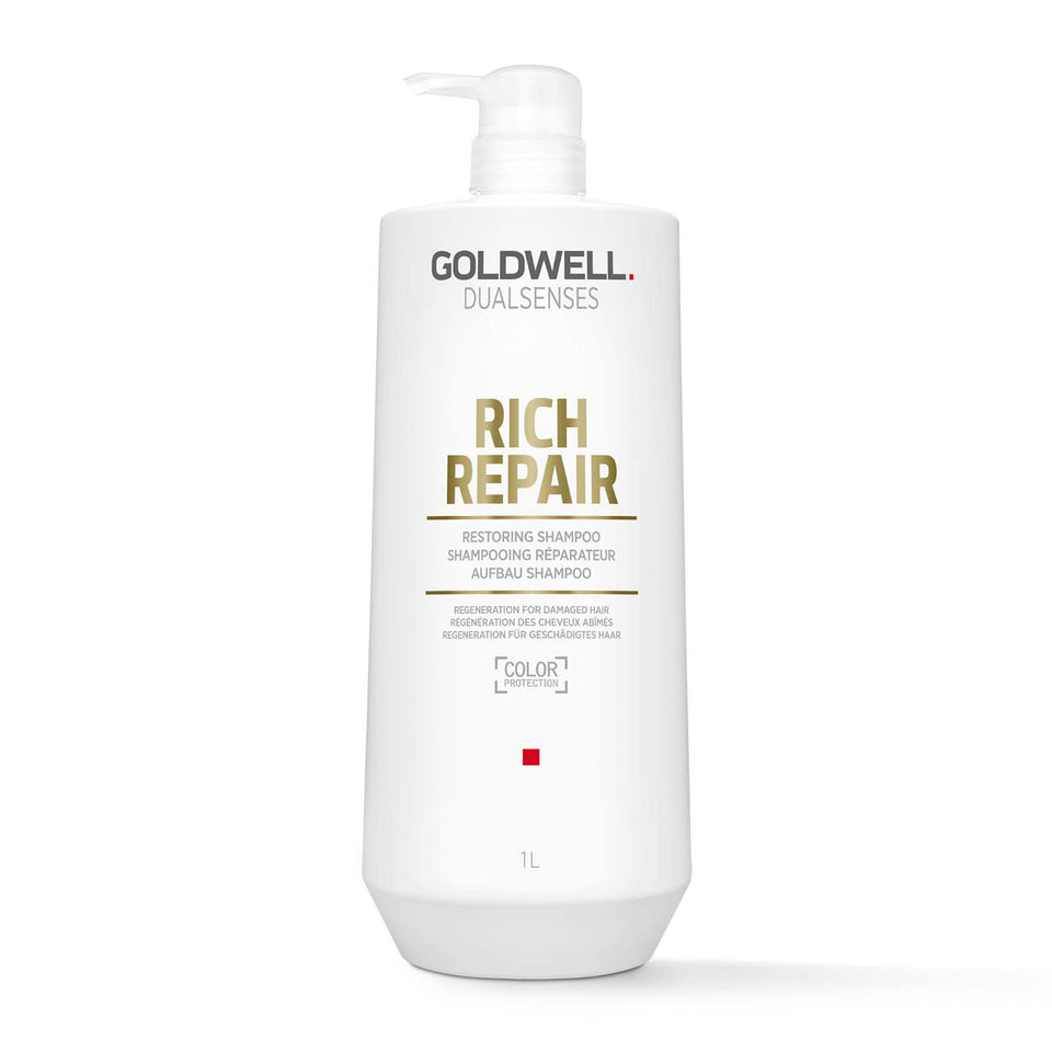 Goldwell bottle front view showing label and 1L size for professional refill benefit