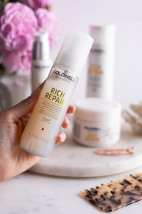 Goldwell used prior to heat styling to protect strands and enhance manageability