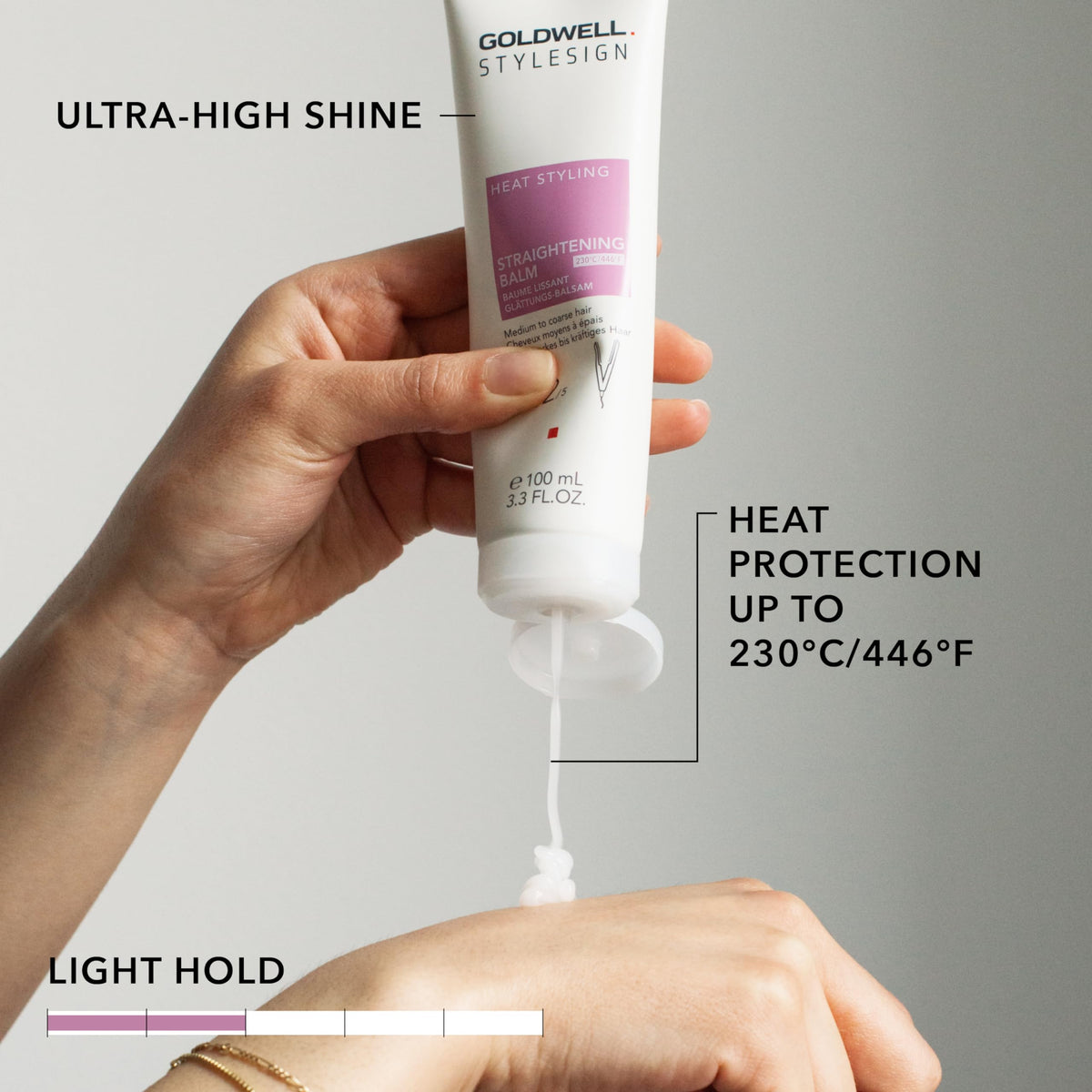 Goldwell Stylesign pump close-up showing easy-dispense for control