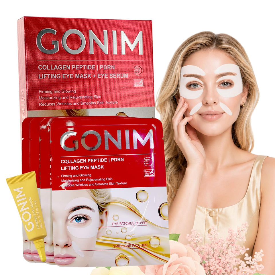 GONIM front packaging of the complete eye-care kit showing components and benefits