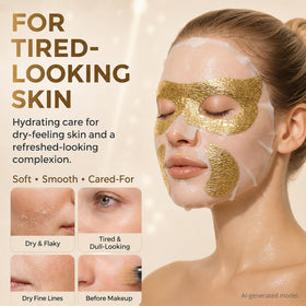 GONIM gold overlay close-up showing precise fit for eyes and smile lines