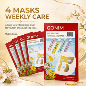 GONIM mask in nighttime skincare setting conveying relaxing self-care ritual