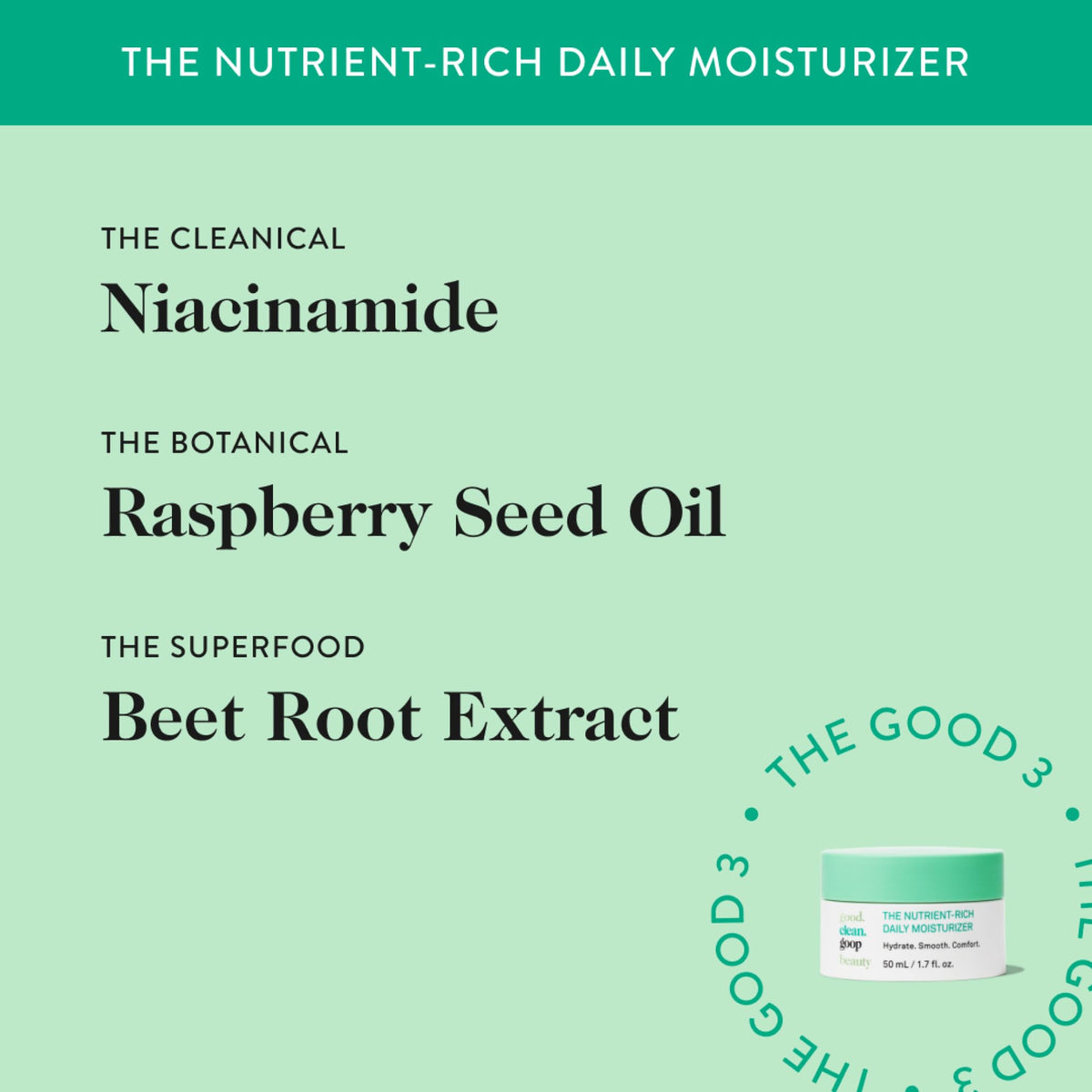 good.clean.goop moisturizer held in hand to show compact 1.7 fl oz size