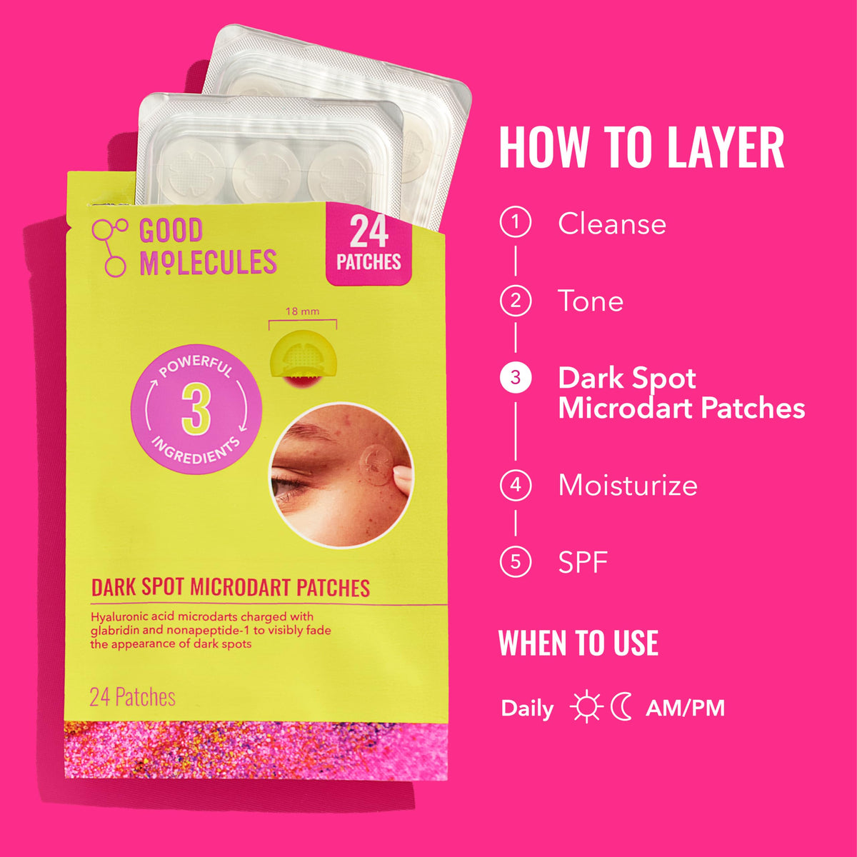 Good Molecules patch applied to cheek demonstrating focused spot treatment