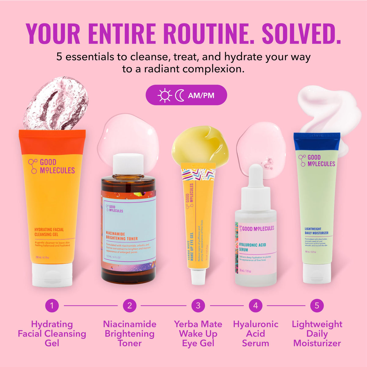 Good Molecules cleanser pump close-up demonstrating gentle foaming action and hydration