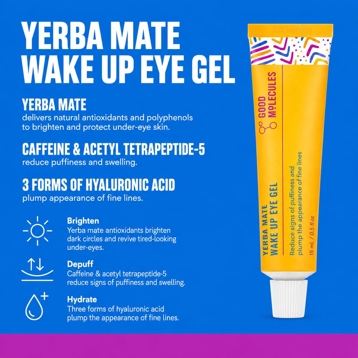 Good Molecules yerba mate eye gel tube label visible for portable hydration