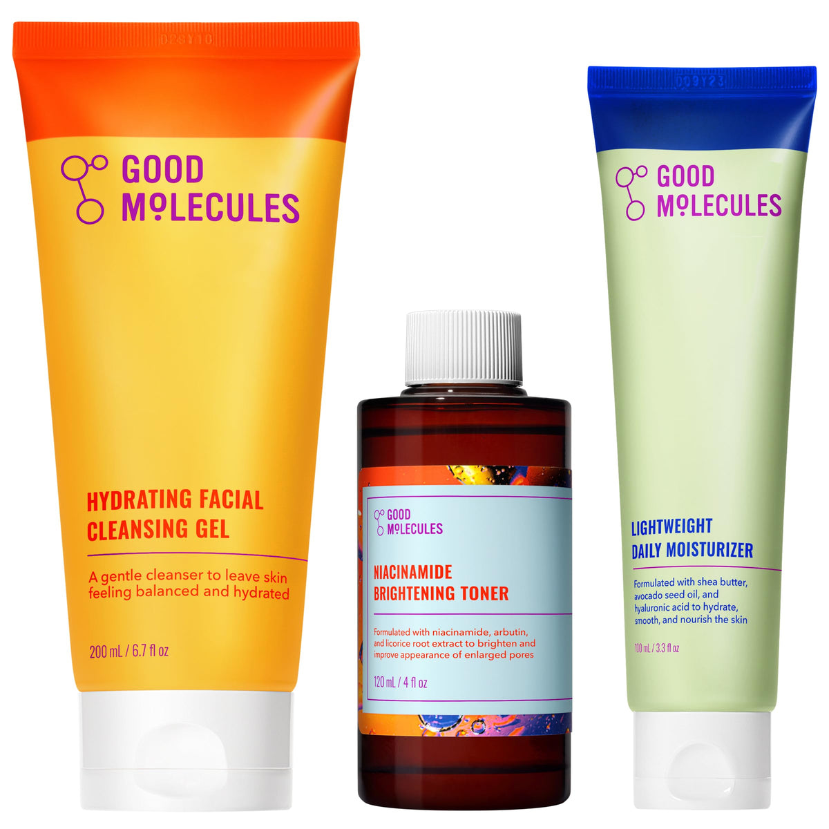 Good Molecules front packaging showing full three-step kit and easy routine