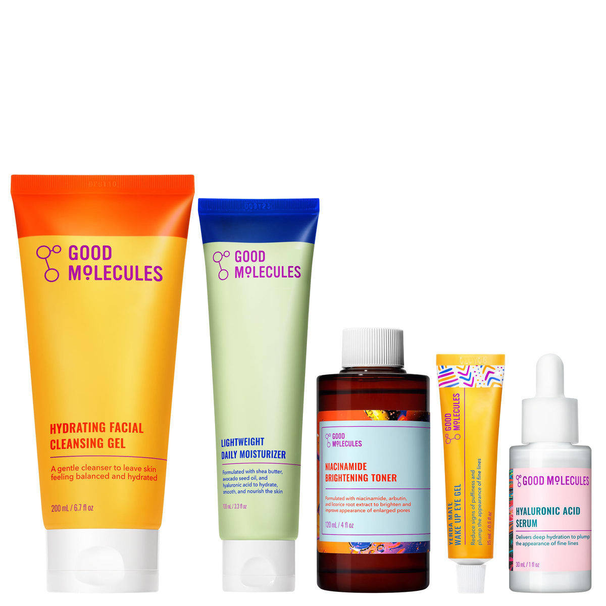 Good Molecules front packaging showing full five-piece set and simplified routine