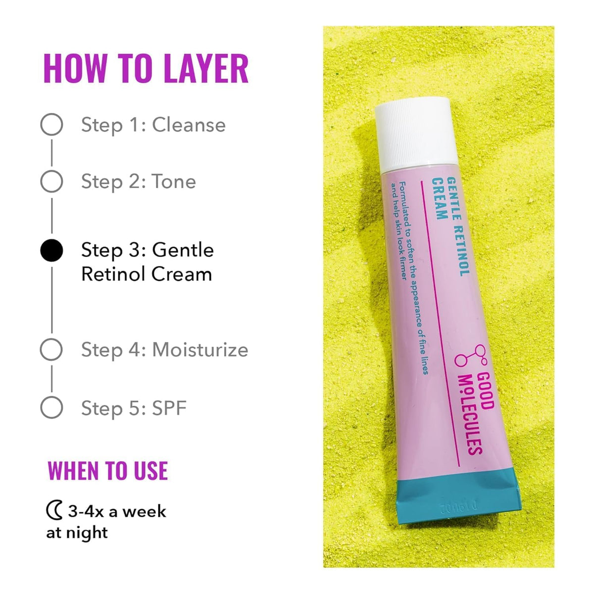 Good Molecules cream texture swirl emphasizing lightweight, hydrating formula for comfort
