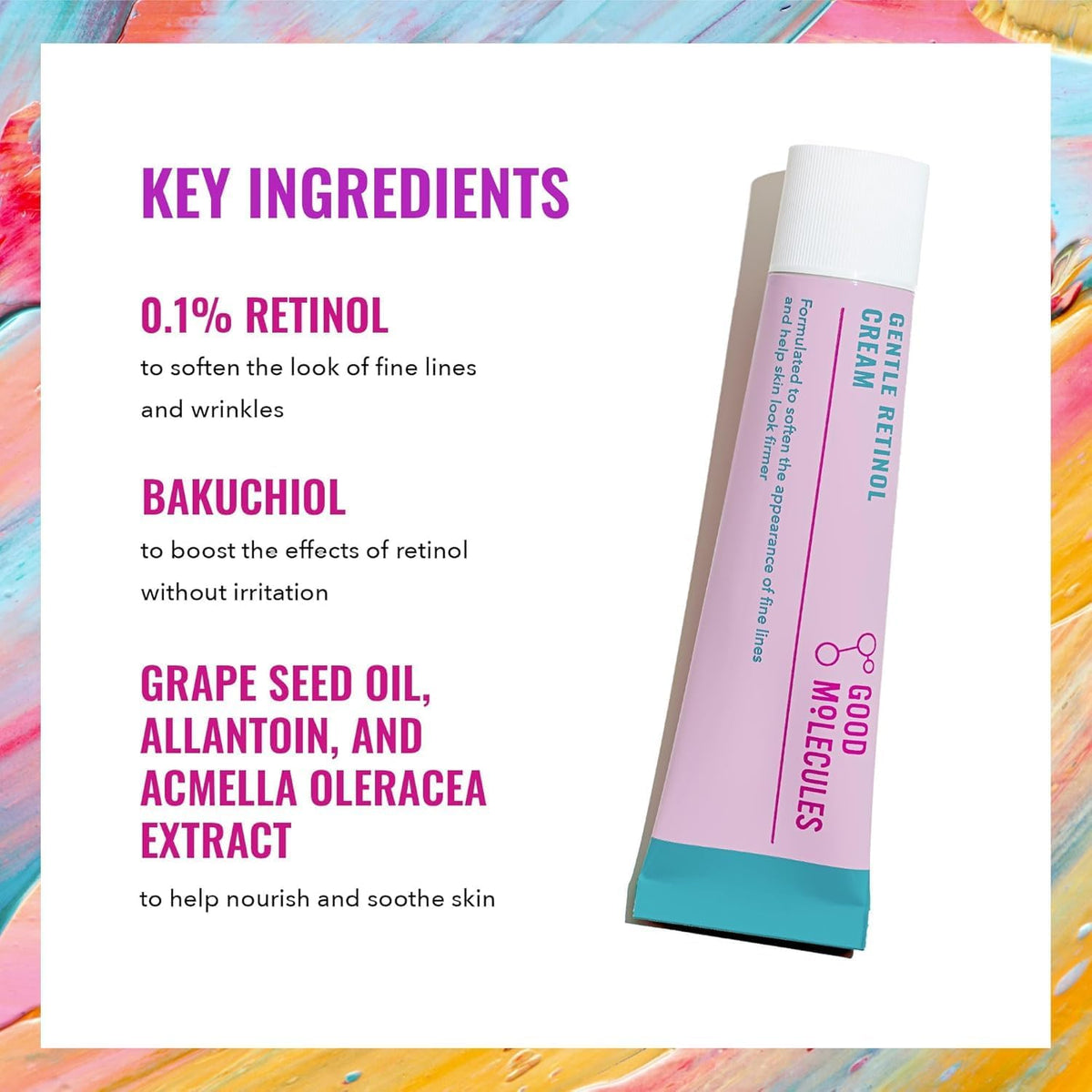Good Molecules tube close-up displaying cap and easy-to-dispense applicator with convenience