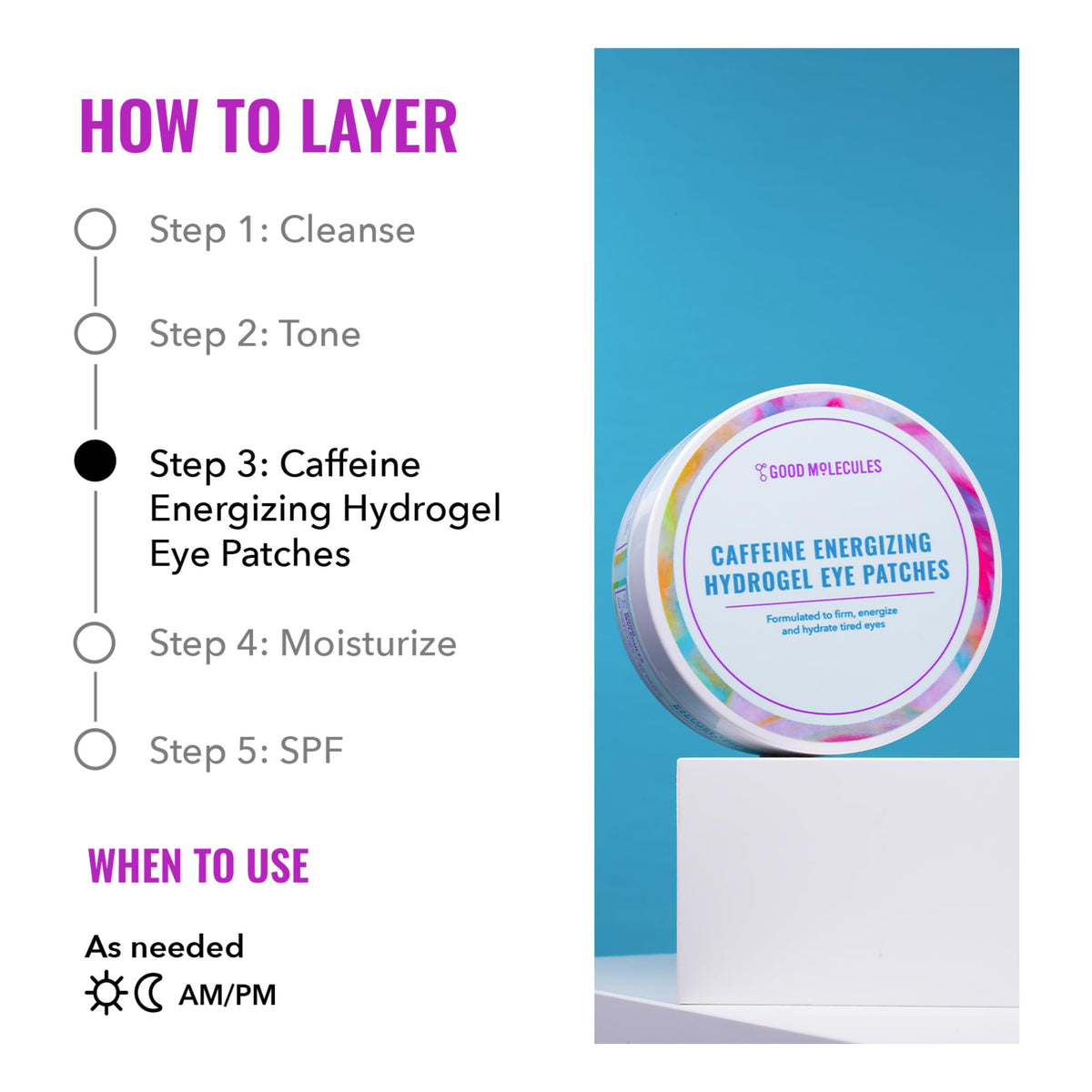 Good Molecules ingredient label highlighting caffeine and hyaluronic acid