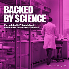 Good Molecules products on bathroom shelf lifestyle scene showing everyday use