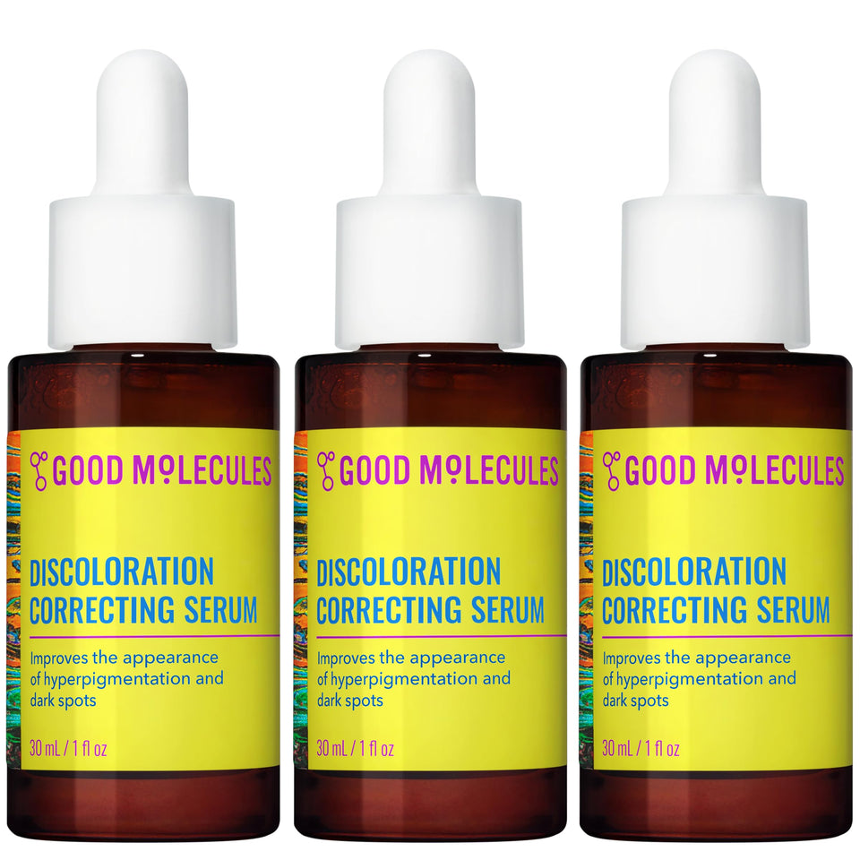 Good Molecules front packaging showing three 30 ml bottles, convenient supply