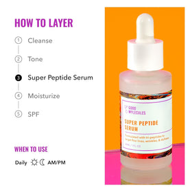 Good Molecules applying serum to cheek demonstrating layering benefit under moisturizer