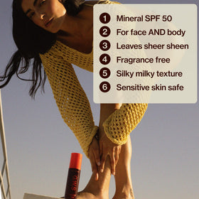 Good Weather Skin tube next to fingers showing 4 fl oz scale for travel convenience