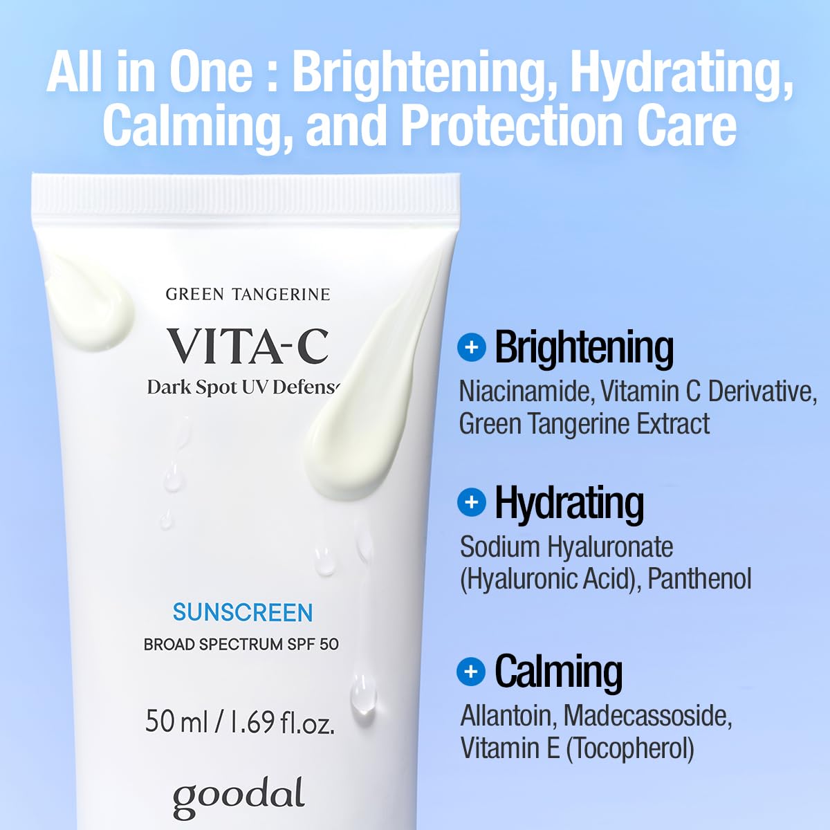 GOODAL 50ml tube beside hand to show compact travel size