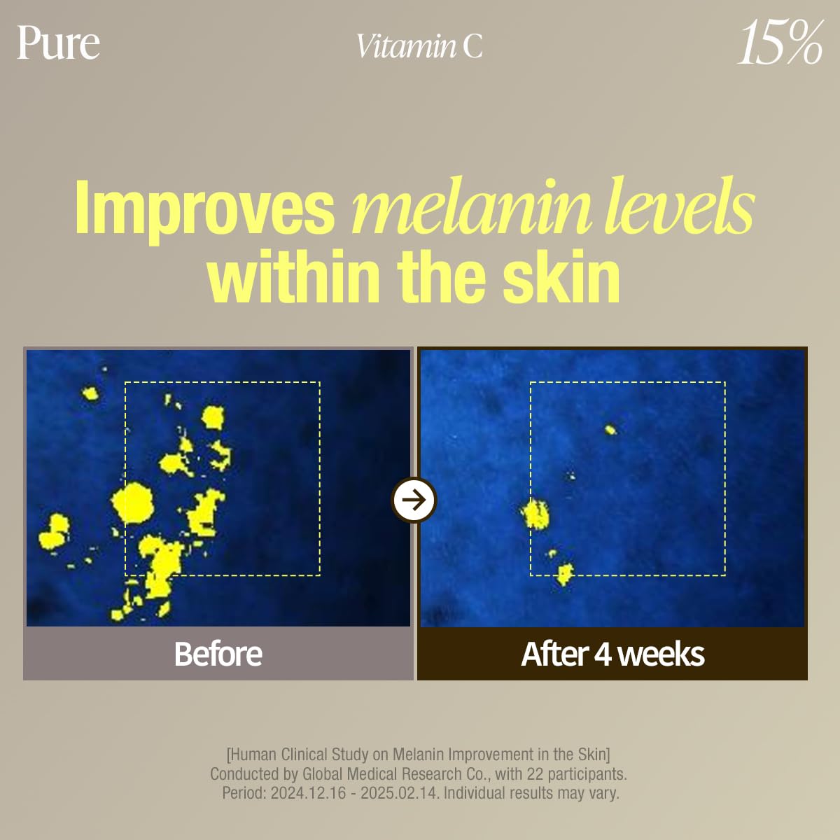 GOODAL ingredient label close-up, highlights 15% vitamin C concentration for potency