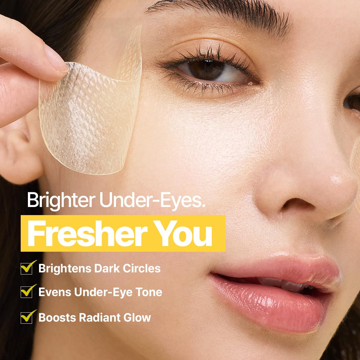GOODAL patch applied under eye demonstrating quick tone-up and hydration benefit