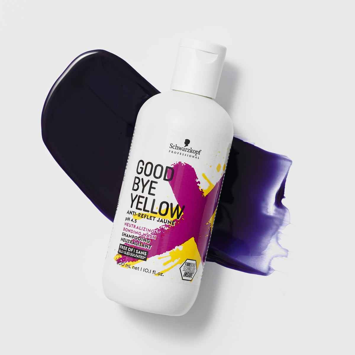 GOODBYE YELLOW texture close-up showing violet-pigmented shampoo for neutralizing