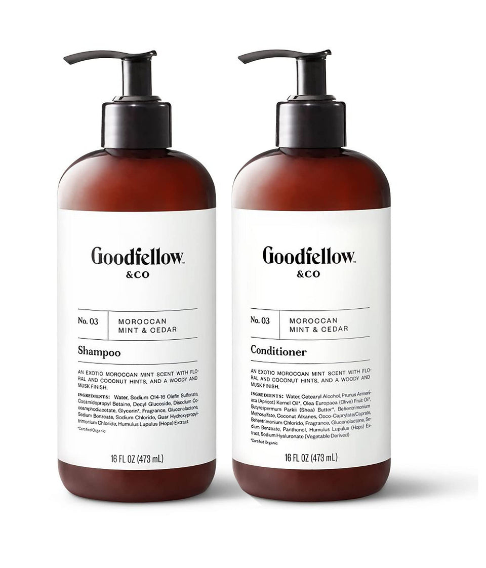 Goodfellow front packaging showing both 16 fl oz bottles and scent branding benefit