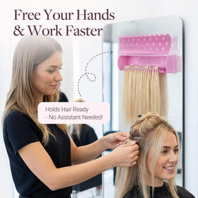 GOO GOO stand holding multiple extensions during a styling session to save time
