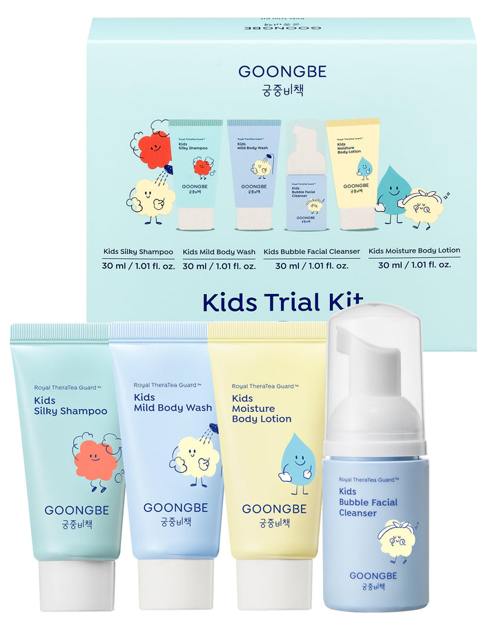 GOONGBE front packaging of kids travel kit showing compact design and contents benefit