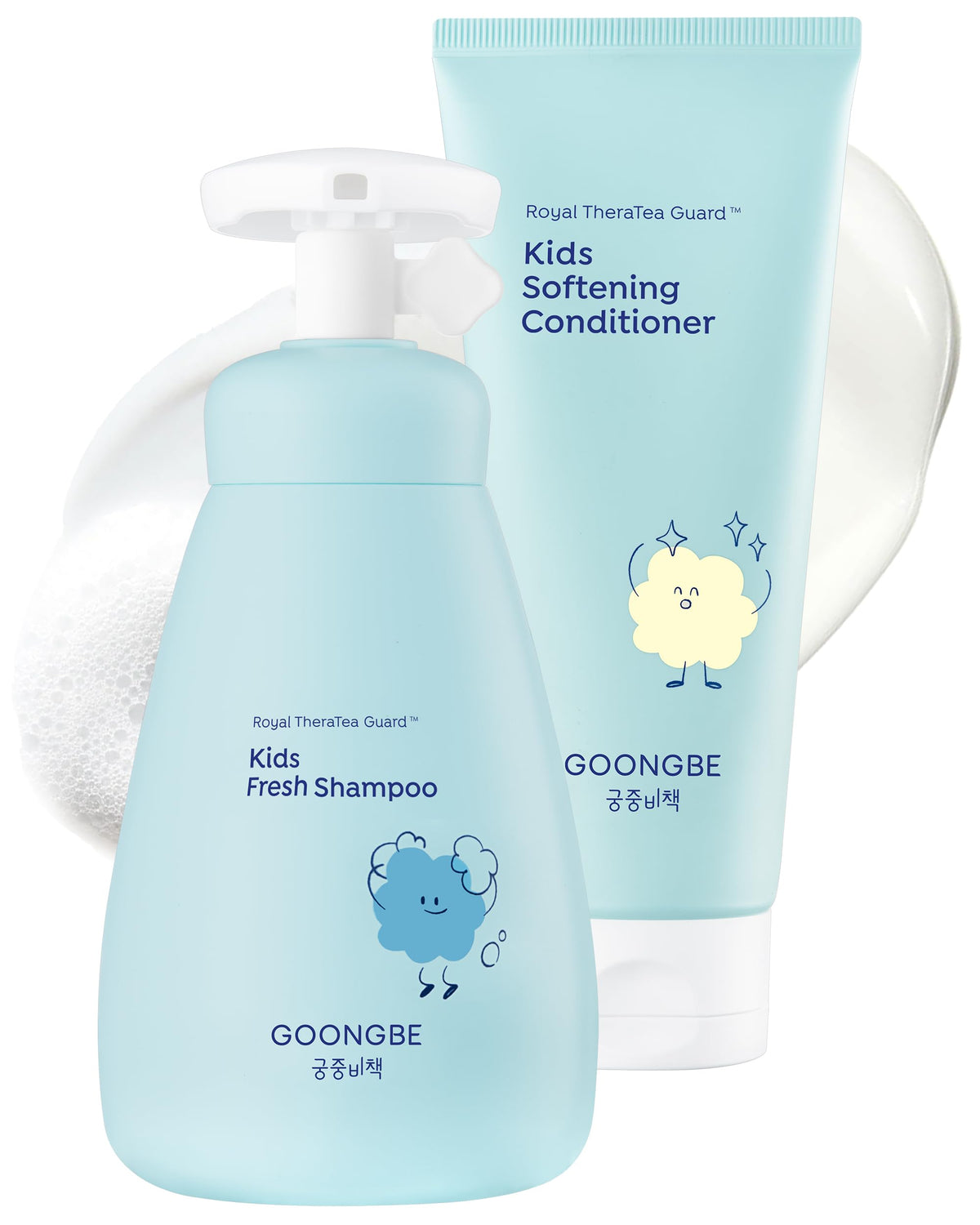GOONGBE front packaging showing gentle kids shampoo and conditioner benefits
