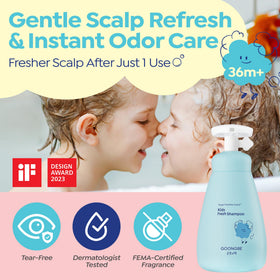 GOONGBE shampoo pump close-up illustrating easy one-handed dispensing