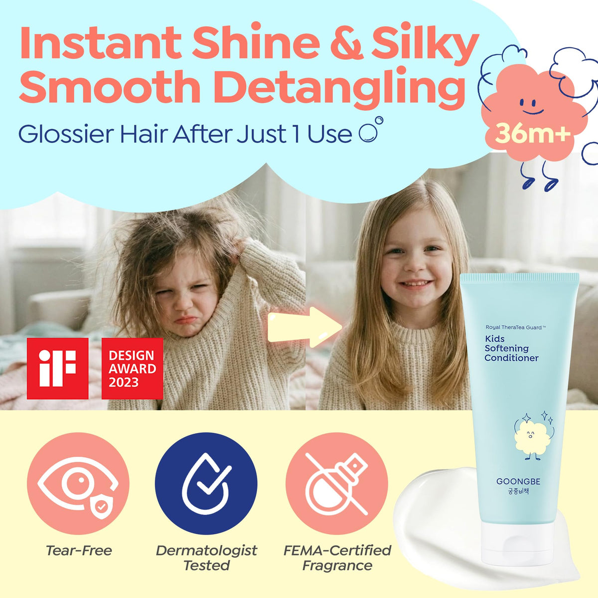 GOONGBE pump dispensing conditioner illustrating easy, mess-free use
