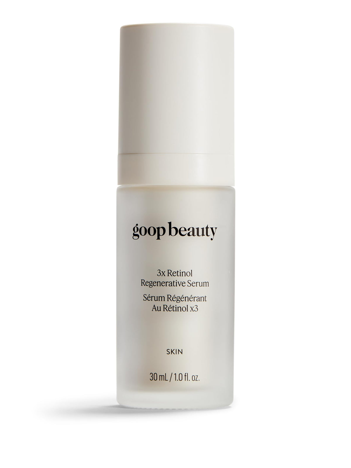 goop Beauty bottle front packaging and label showing product benefits