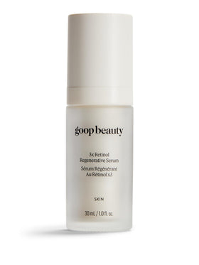 goop Beauty bottle front packaging and label showing product benefits