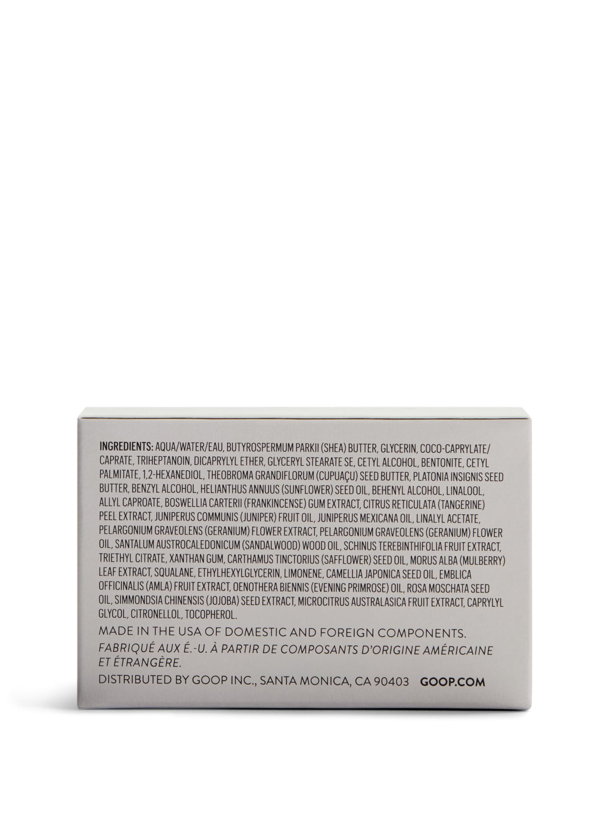 goop back label close-up lists botanical extracts and clean ingredients benefit