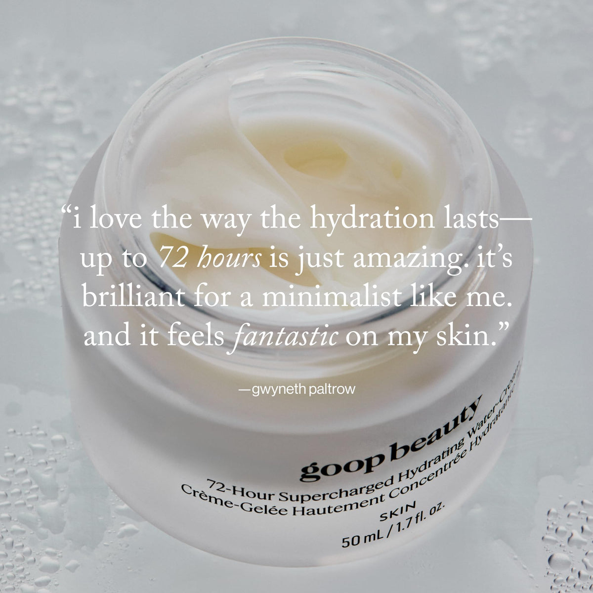 goop jar next to a hand to show compact 1.7 fl oz travel-friendly size