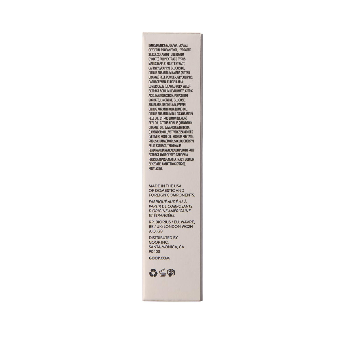 goop bottle beside kakadu plum and botanicals showing natural brightening ingredient
