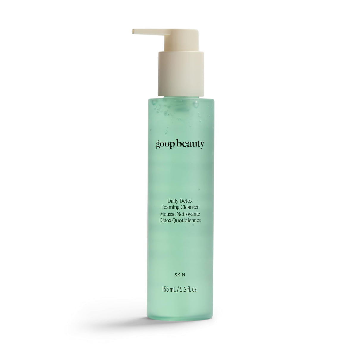 goop cleanser front view showing bottle and branding benefits